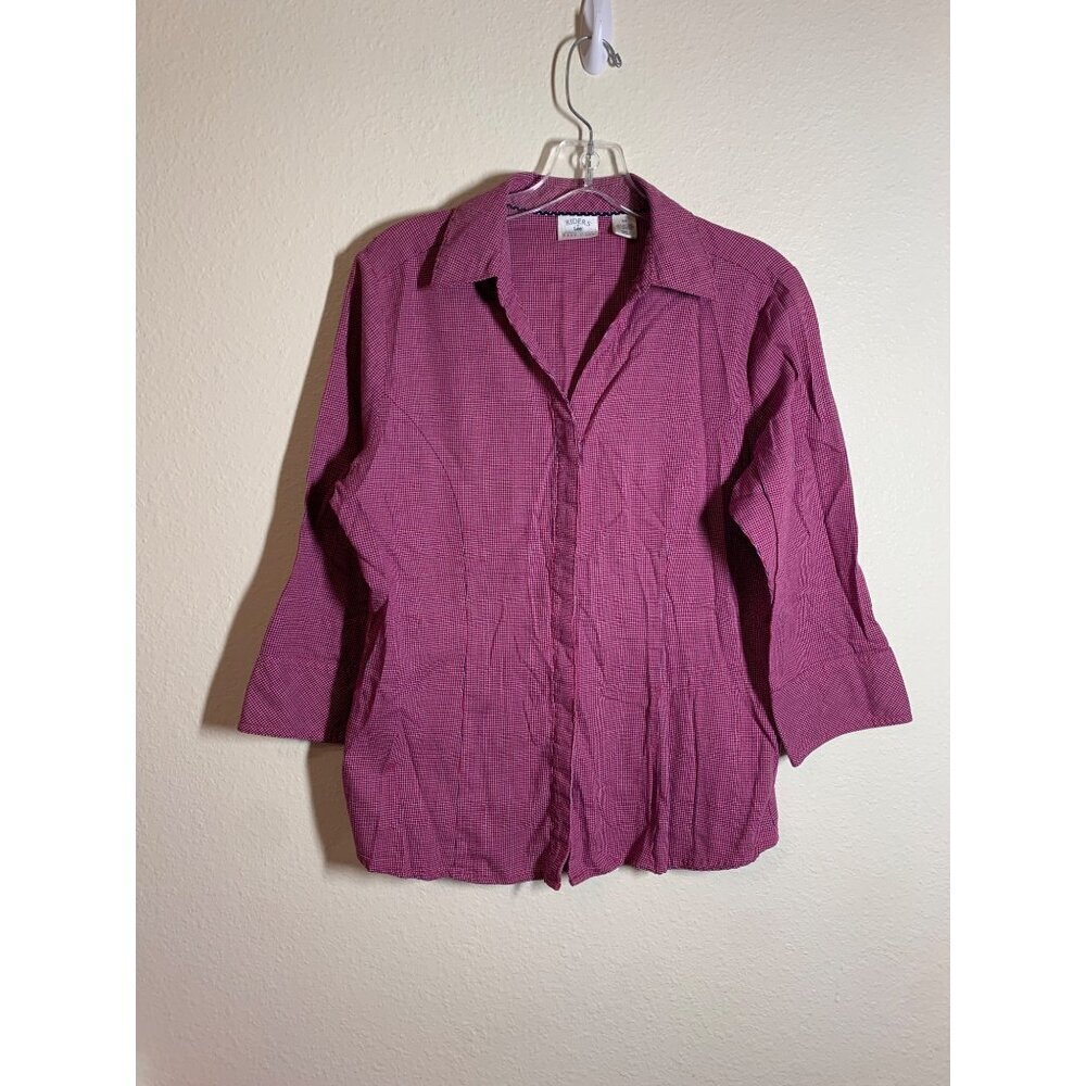 VTG Riders By Lee Easy Care Button Up Shirt Red Plaid Casual Granny Size Medium